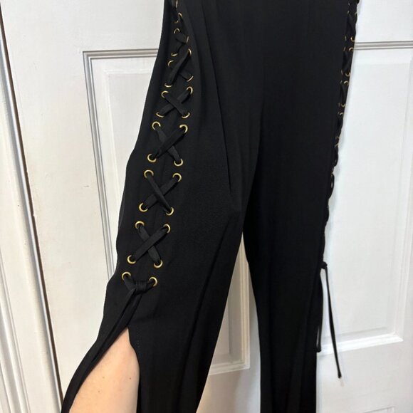 Moschino Cheap and Chic Side Slit Lace Up Pants Black Gold Vintage USA 4 6 8 S - Picture 5 of 16